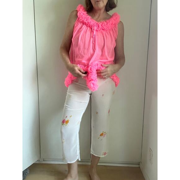 Vintage Sheer Floral Print Capri Style Pant Pj Pants Size 4 Coquette ballerina - Picture 3 of 6